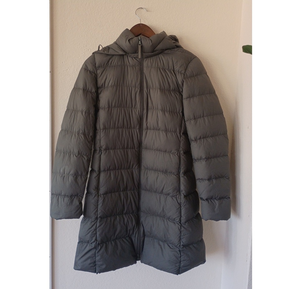 Uniqlo Ultra Light Down Long Puffer Coat Hooded Jacket Gray Womens Medium